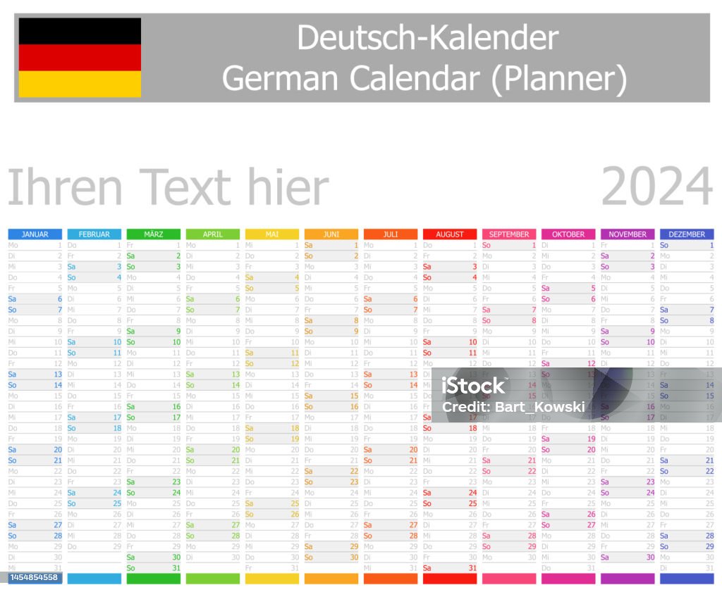 Month German 2024 German Planner Calendar With Vertical Months Stock Illustration ...
