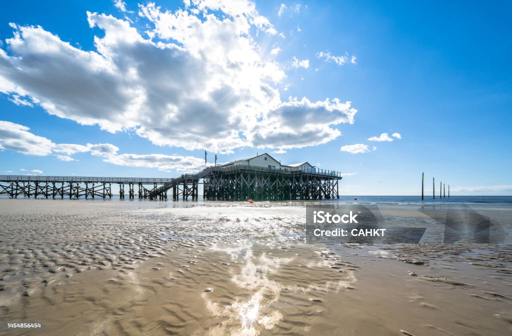 North Sea landscape North Sea beach in Sankt Peter Ording, Germany Beach Stock Photo