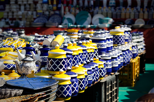 Beautiful colourful asian decorated white blue art ceramic handmade pottery jars vessels cups mugs