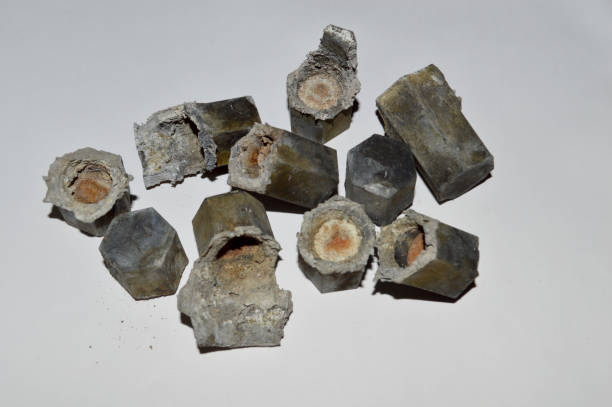 burnt capsules from the 9m22s for mlrs grad projectile - mlrs imagens e fotografias de stock