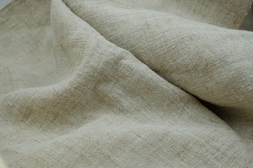Hemp fabric or hemp canvas. Sustainable and environmentally friendly textile.