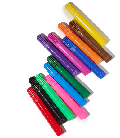 Stack of multicolored felt-tip pens isolated on white background