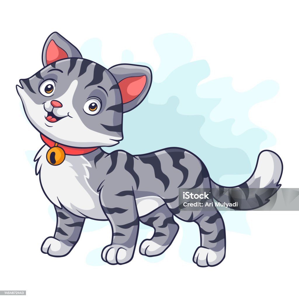 Kucing Kartun Dengan Latar Belakang Putih Ilustrasi Stok - Unduh Gambar