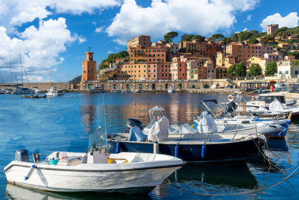 Landscape with Rio Marina village and harbour, Elba islands, Italy Landscape with Rio Marina village and harbour, Elba islands, Tuscany, Italy livorno stock pictures, royalty-free photos & images