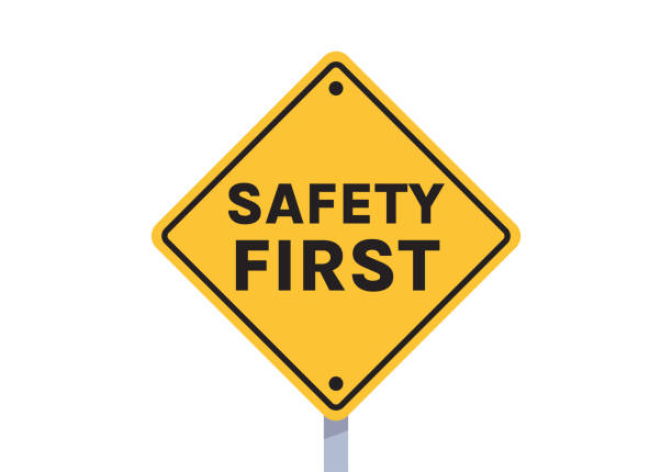 Safety first signboard and first sign, work, safety, caution work hazards, dangel surveillance. Safety first signboard and first sign, work, safety, caution work hazards, dangel surveillance flat vector illustration. construction zone signs stock illustrations