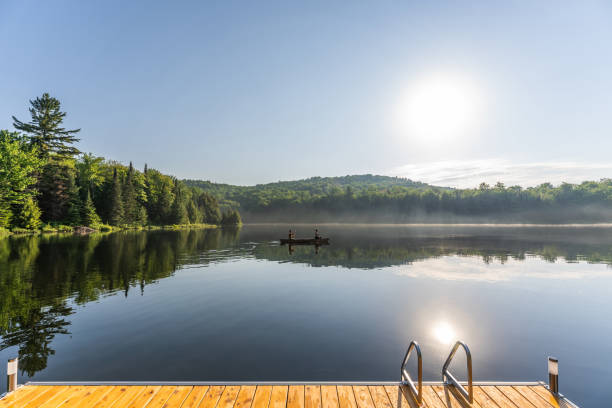 istock Couple canoeing in early morning. 1454875021