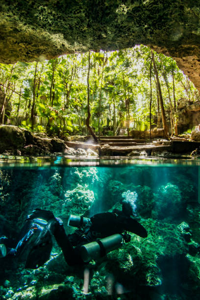 istock Cenote dos ojos above and under 1454876641