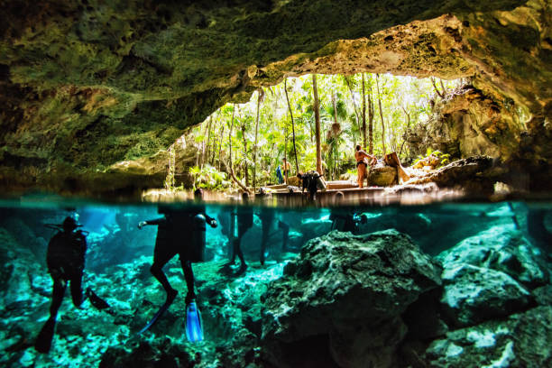 Cenote dos ojos above and under