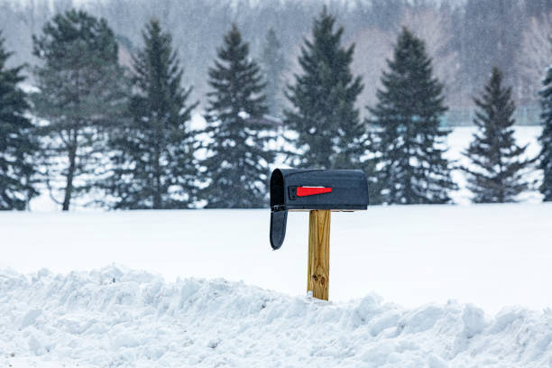 Open Rural Roadside Mailbox During Winter Snow Storm