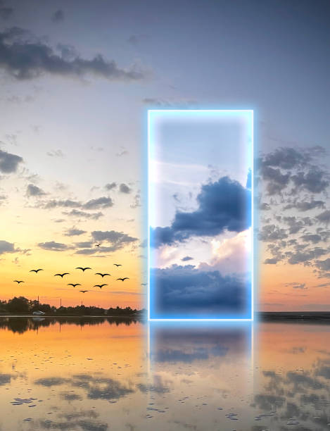 istock surreal neon portal in the cloudy sky, science fiction concept 1454878822