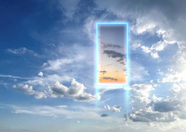 istock surreal neon portal in the cloudy sky, science fiction concept 1454878831
