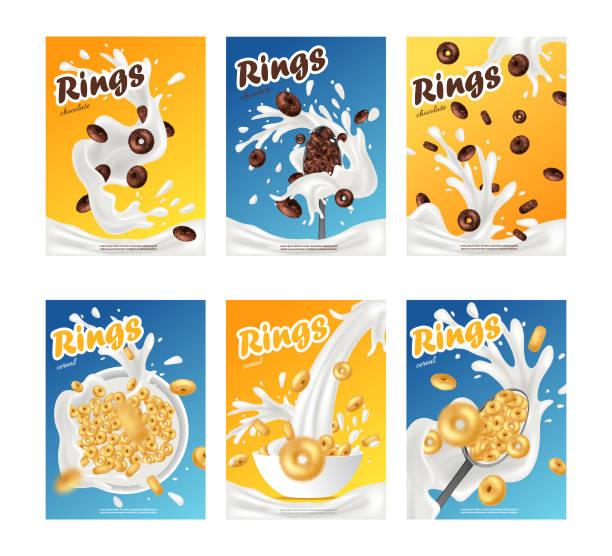 ilustraciones, imágenes clip art, dibujos animados e iconos de stock de póster de cereales para el desayuno - oatmeal oat box container
