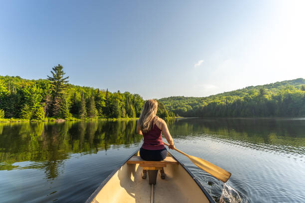istock A woman canoeing in early morning. 1454880989