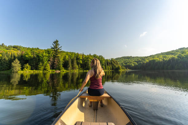 istock A woman canoeing in early morning. 1454881037