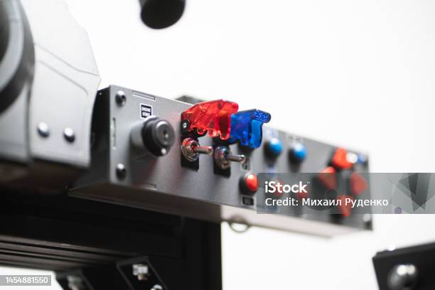 Up Toggle Control Engineer Worker Turning On The Toggle Switch Up Industrial Power Control Panel ...