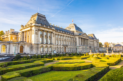 Royal Palace of Brussels front view at sunny summer day