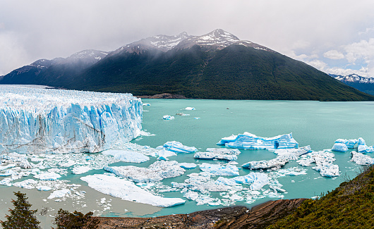 Bright blue Moreno Glacier view in Lake Argentina, Patagonia, Calafate