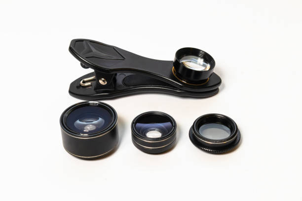 istock Lenses with a clip for a smartphone camera on a white background 1454887765