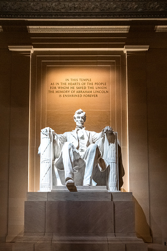 The Lincoln Memorial is a large white marble monument located on the National Mall in Washington, D.C.