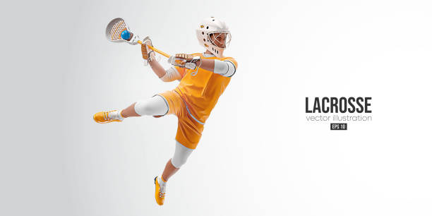 istock Realistic silhouette of a lacrosse player on white background. Lacrosse player man are throws the ball. Vector illustration 1454891857