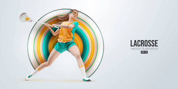 istock Realistic silhouette of a lacrosse player on white background. Lacrosse player woman are throws the ball. Vector illustration 1454891871