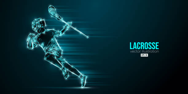 istock Abstract silhouette of a lacrosse player on black background. Lacrosse player man are throws the ball. Vector illustration 1454891875