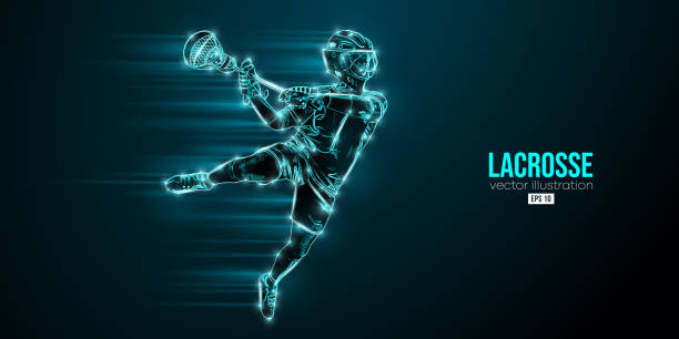 istock Abstract silhouette of a lacrosse player on black background. Lacrosse player man are throws the ball. Vector illustration 1454891879