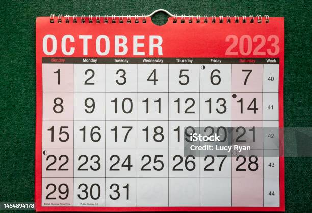 Calendar 2023 October Monthly Planner For Wall And Desk With Large Boxes For Each Date Stock Photo - Download Image Now
