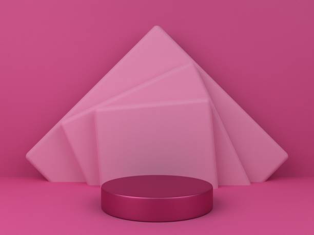 istock 3D minimalist podium with pink background for product display. Soft color background with empty podium and geometric shapes. 1454900349