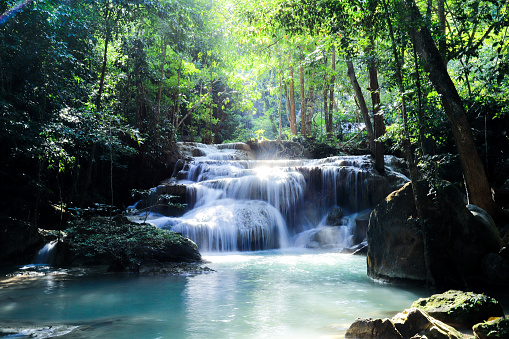 Erawan Waterfall at Kanchanaburi in Thailand.