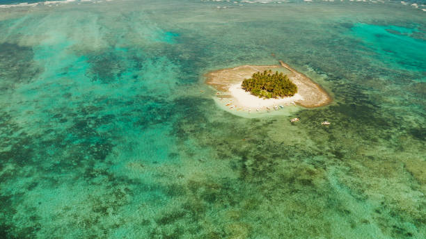 istock Tropical Guyam Island with a sandy beach and tourists. 1454923335