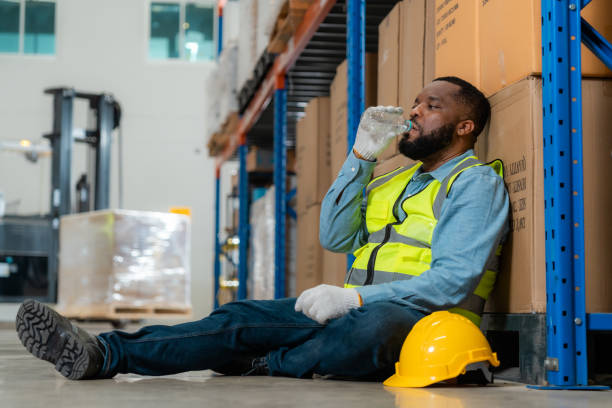 istock African workers resting in a warehouse drink water rest 1454924638