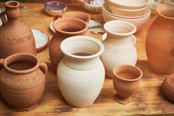 istock Handmade vintage ceramic tableware according to medieval technologies. Reconstruction of the events of the Middle Ages in Europe. 1454926802