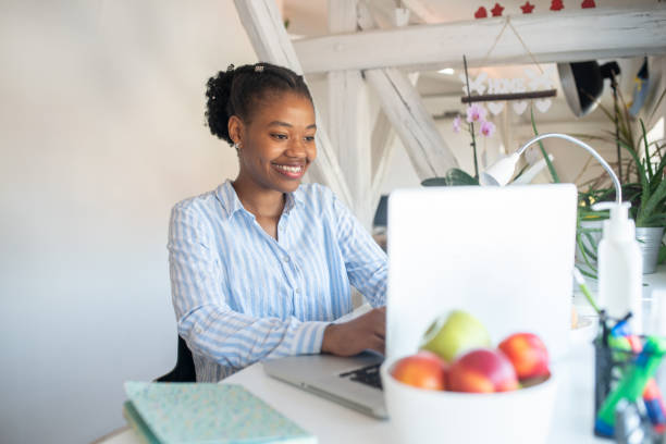 istock Young woman working from home 1454926987