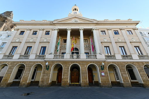 Facade of the old city hall of the city of Cadiz, Spain