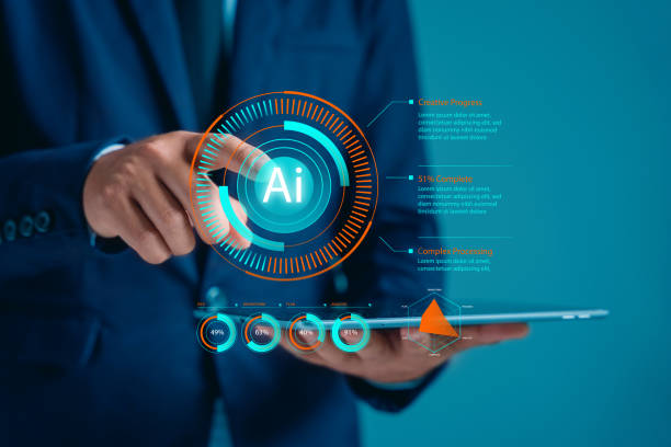 AI technology in everyday life. Technology and people concept man use AI to help work, AI learning, and artificial intelligence concepts. Business, modern technology, internet, and networking concept. la tecnología de ia en la vida cotidiana. el hombre conceptual de tecnología y personas usa la ia para ayudar al trabajo, el aprendizaje de la ia y los conceptos de inteligencia artificial. negocios, tecnología moderna, internet y concepto de redes
