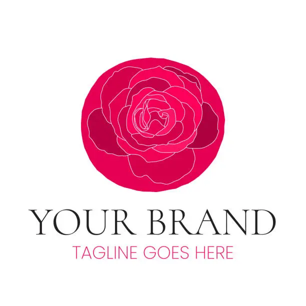 Vector illustration of Rose Flower Brand symbol Design. Round Pink and Red symboltype for Florist, Beauty Salon, Feminine Business