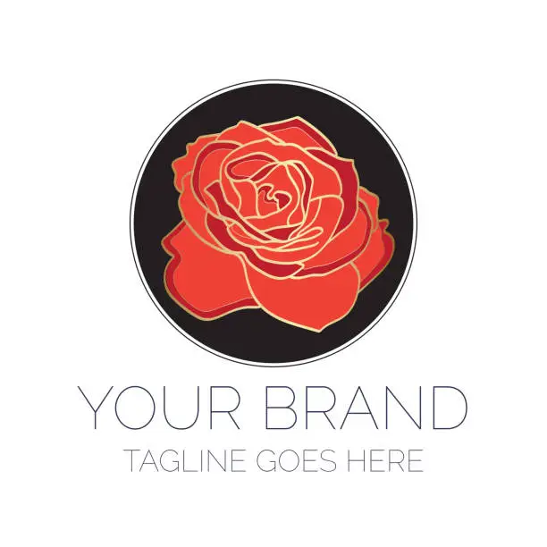 Vector illustration of Elegant Rose Flower Brand symbol Design. Round Black, Gold and Red symboltype for Business