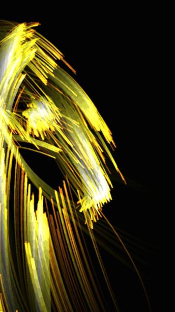 istock Long light lines in yellow and orange colors at a Black background 1454937306