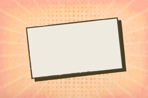 ilustrações de stock, clip art, desenhos animados e ícones de light pastel peach colored scratched grunge textured effect wall with sunburst in background and one bordered empty blank plain white sheet of paper as tilted label template popping out in the rays - bordered