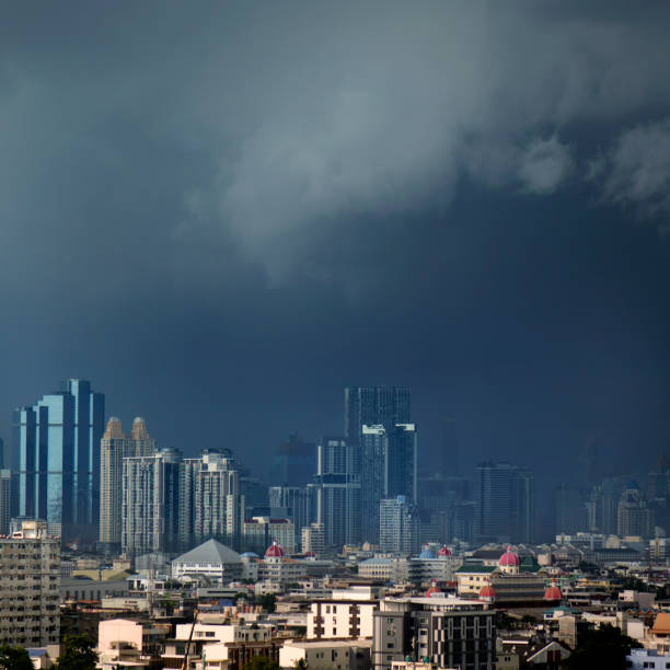 istock Cityscape view of Bangkok during tropical storm 1454949384