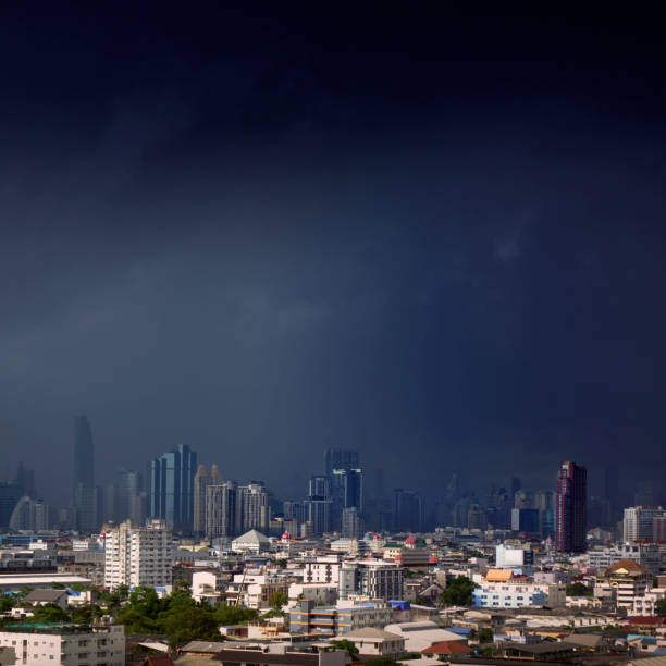 istock Cityscape view of Bangkok during tropical storm 1454949385