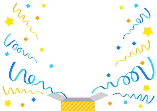 Vector illustration of Illustration frame of ribbon and confetti popping out of the gift box / Father's Day / Summer / white space