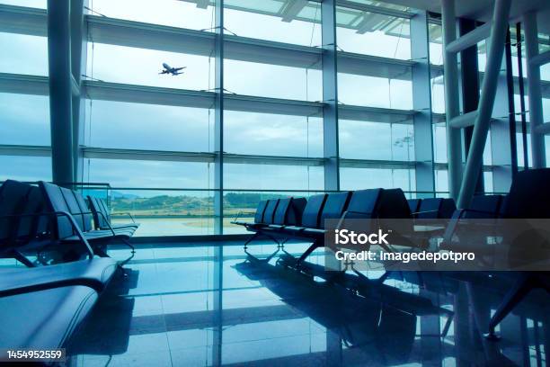 Airport Waiting Area With Empty Seats Stock Photo - Download Image Now - Airport, Leaving, Aerospace Industry