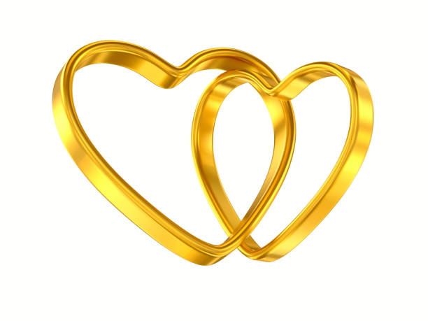 istock Two golden hearts on white background. Isolated 3D illustration 1454952588
