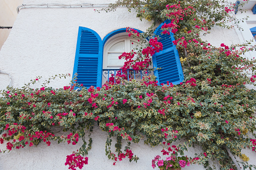 Balcony decorated with flowers on a street in Mojacar