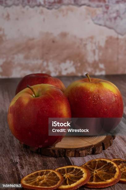 Closeup Of Three Fresh Red Apples With Water Drops Stock Photo - Download Image Now