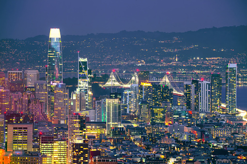 The colorful cityscape of San Francisco at night