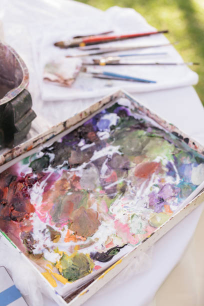 istock macro close up of different color oil paint. 1454965756