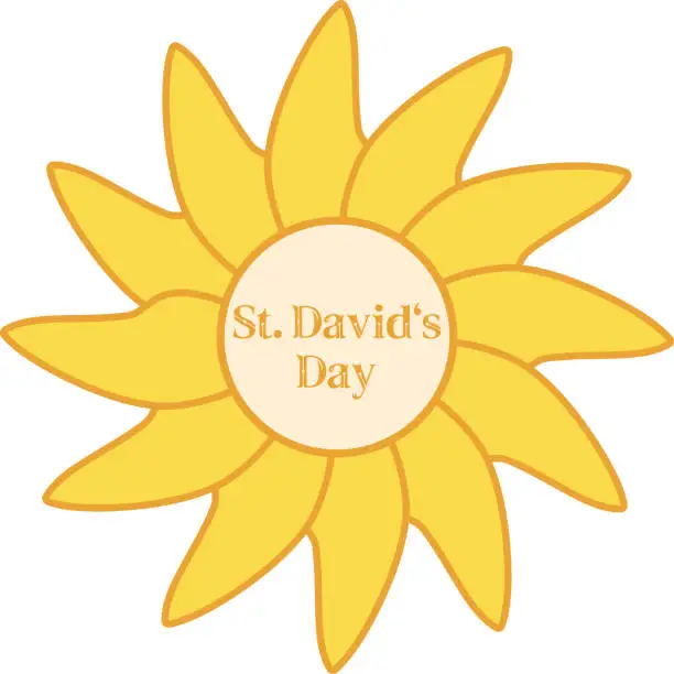 Vector illustration of St David's Day greeting card template. Wales national holiday. Narsicuss flower and text, flat vector modern illustration